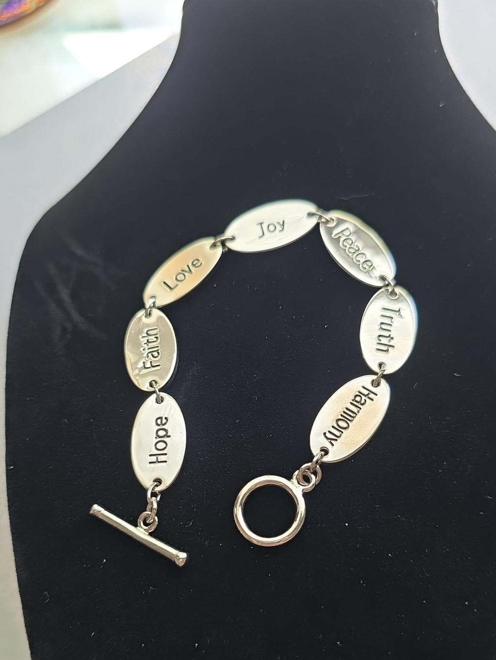 Inspirational Oval Link Silver Bracelet - Hope, Faith, Love, Joy